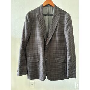 JWN Nordstrom Plaid 100% Wool Jacket Blazer Sport Coat 42L Made in Italy Brown